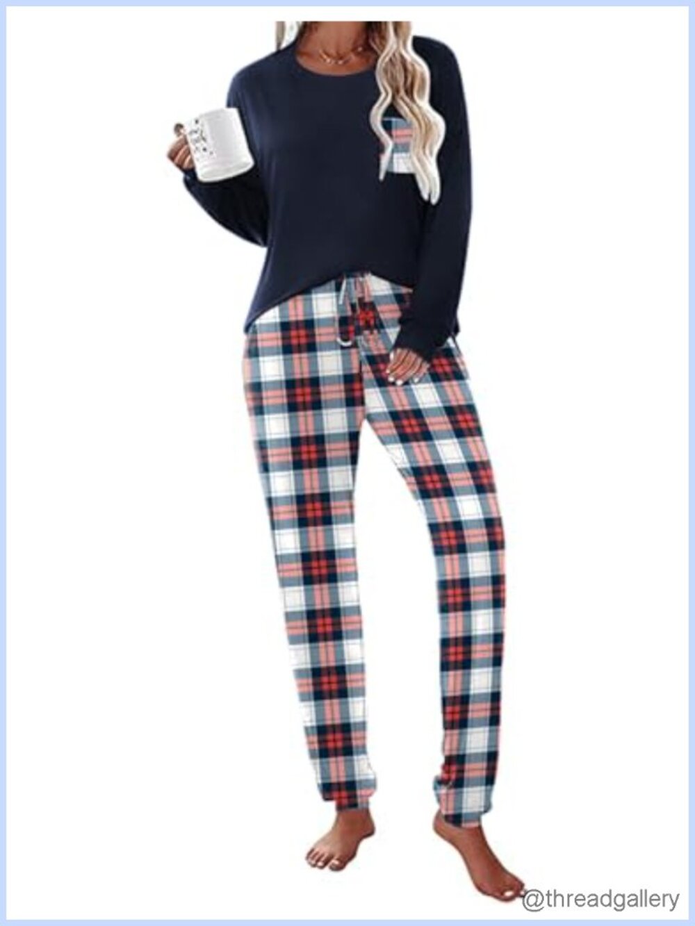 Ekouaer Women's Pajama Set Long Sleeve Top & Jogger Pants with Pockets